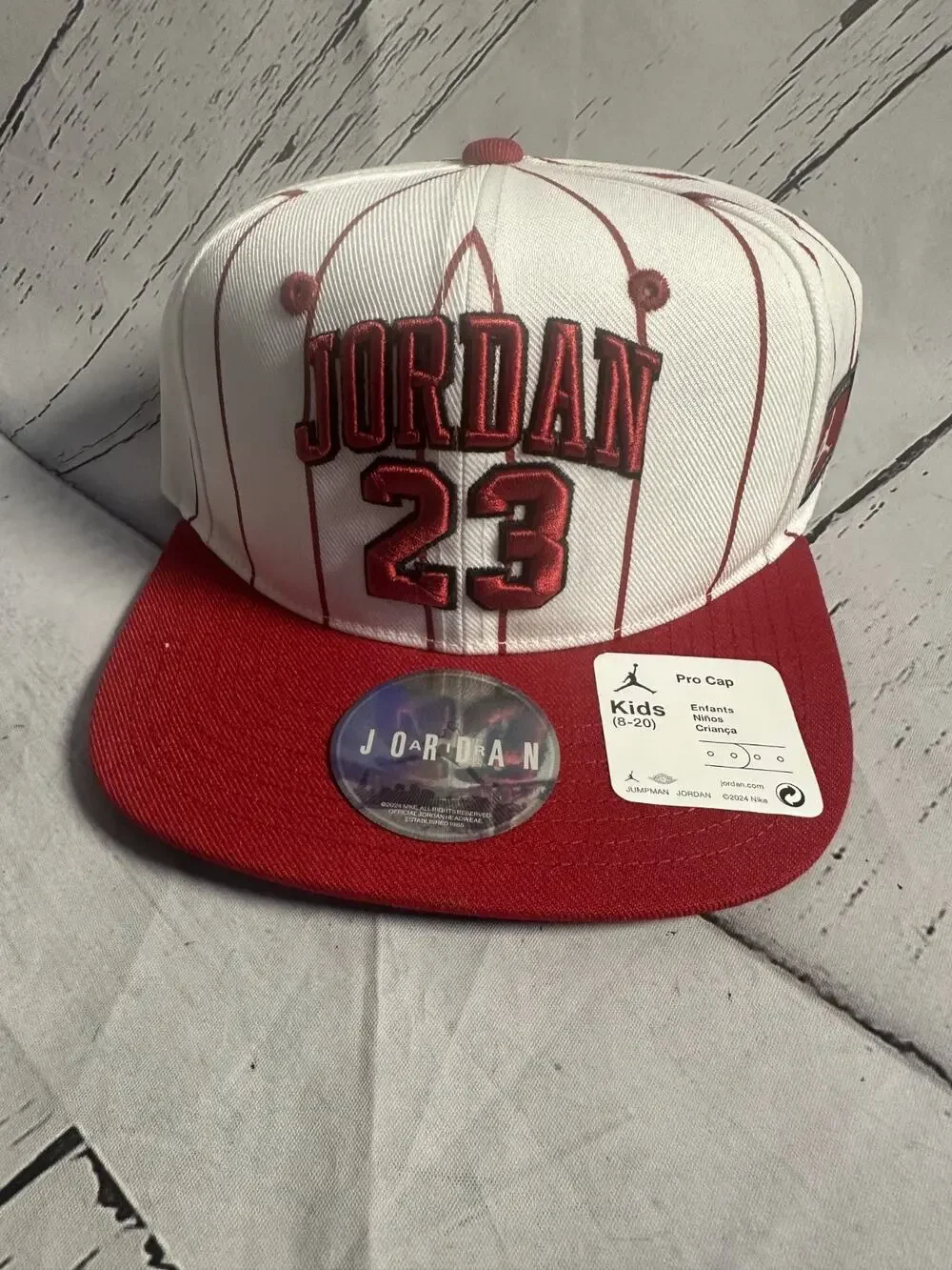 Jordan Jersey Flat Brim Cap Youth (8-20) White Pinstripe Embroidered Logo Hat